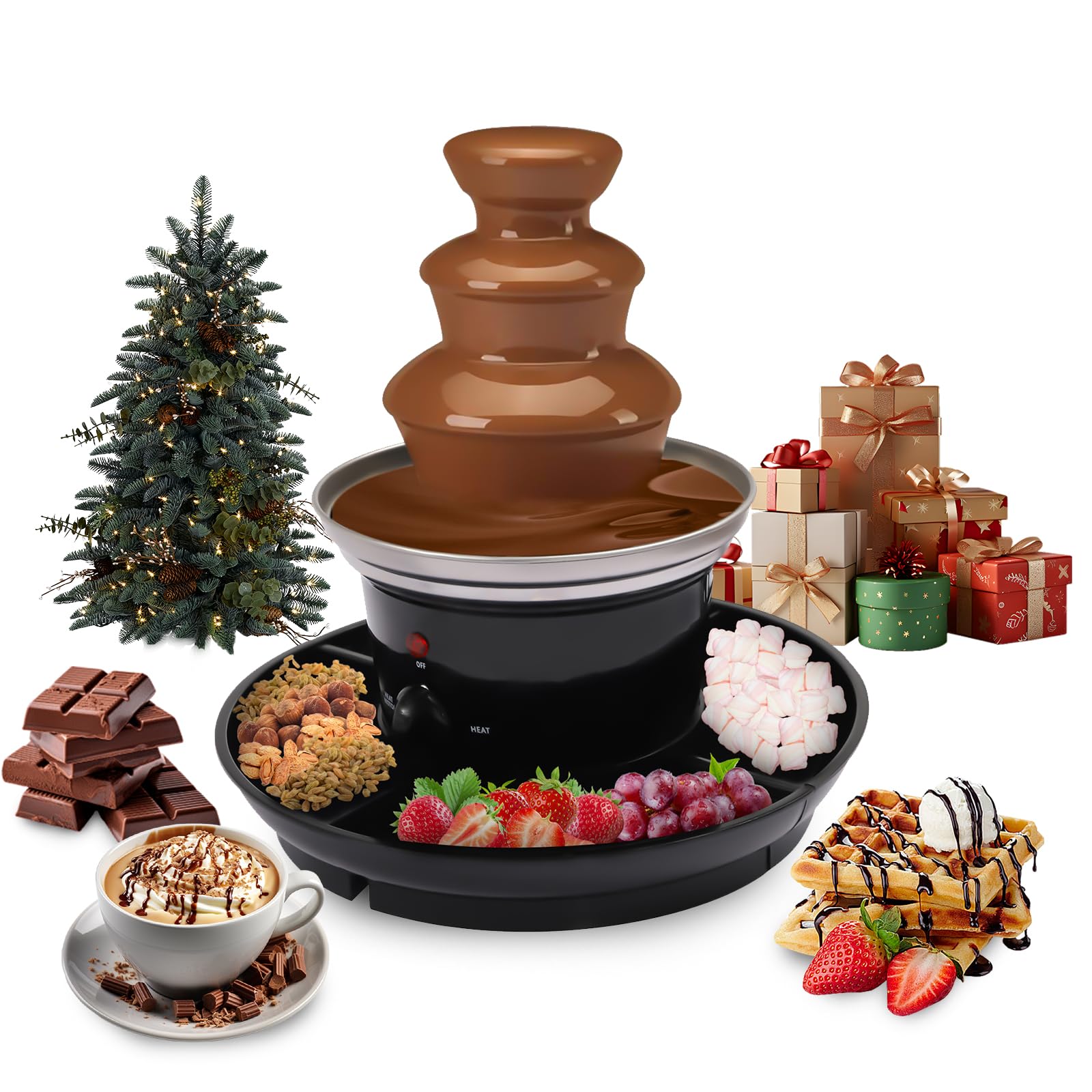 3-Etagen Schokobrunnen mit Schmelzfunktion, 40W Elektrisch Schokoladenbrunnen Schokoladenfondue Maschine, 0.45kg/1lb Kapazität Edelstahl Schokoladen Brunnen für Familie Party Geburtstag Hochzeitd