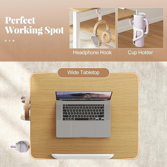 COSTWAY Foldable Mobile Standing Desk, Height Adjustable Laptop Overbed Table with 90° Tiltable Tabletop, Hook & Cup Holder, Rolling Computer Desk Workstation Teacher Podium (60 x 48 x 70-105 cm)
