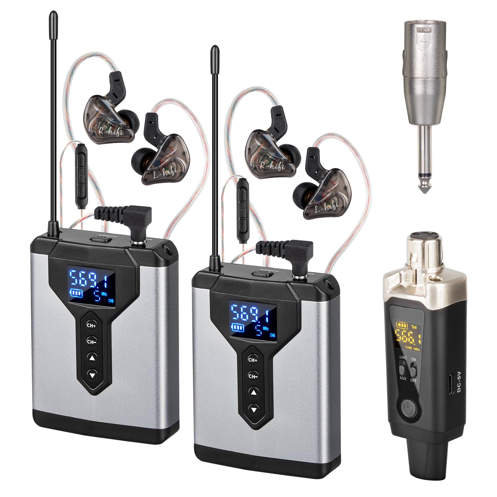 Depusheng T9-2 - Sistema de monitoreo intrauditivo inalámbrico con Clip transmisor en el Receptor, emparejamiento automático, monitoreo intrauditivo para Estudio, Guitarra, DJ, actuaciones en Directo