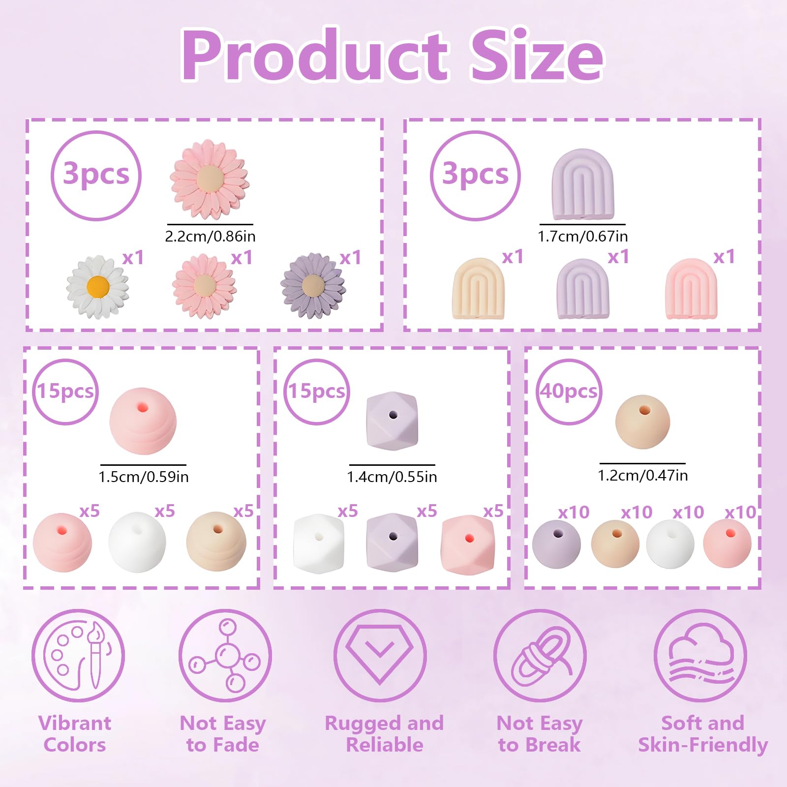 Druuzyl Lot De 76 Perles Rondes En Silicone En Forme De Fleur