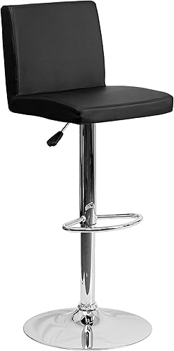 Flash Furniture Taburete de bar contemporáneo de vinilo negro ajustable con panel trasero y base cromada (paquete de 1) Negro