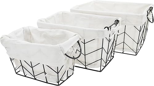 Admired By Nature ABN5E119-BLK - Cestas de almacenamiento de metal, juego de 3 piezas de anidación decorativa, 1 pequeña, 1 mediana, 1 grande,
