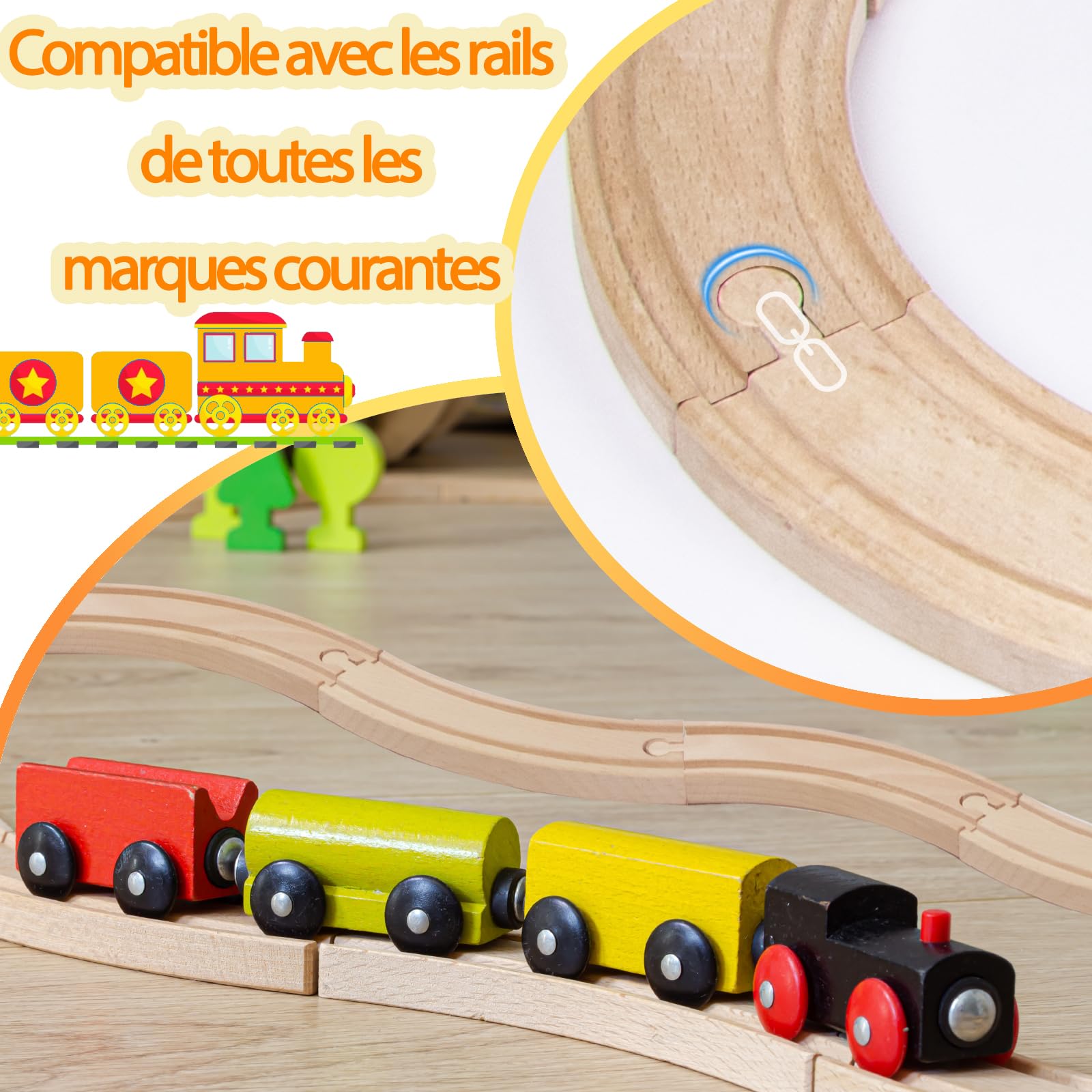 Kit de rails en bois, compatible avec tous les accessoires de chemin de fer en bois et rails en bois, robustes et durables, kit d'extension pour modélisme, jeu créatif pour enfants à partir de 3 ans