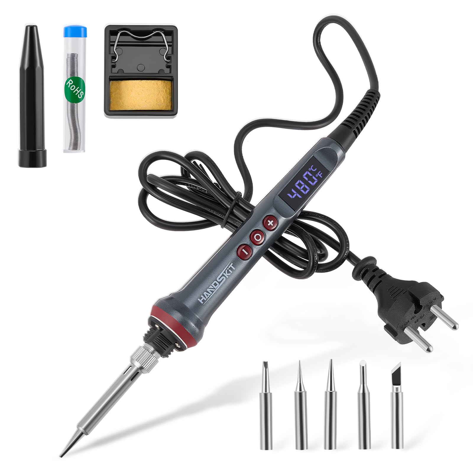 Juego de soldador con pantalla LCD Juego de soldadura 6 en 1 de 200 W con temperatura ajustable de 180 a 480 °C y modo de suspensión automático, pistola de soldador con 6 puntas de soldadura, soldadu