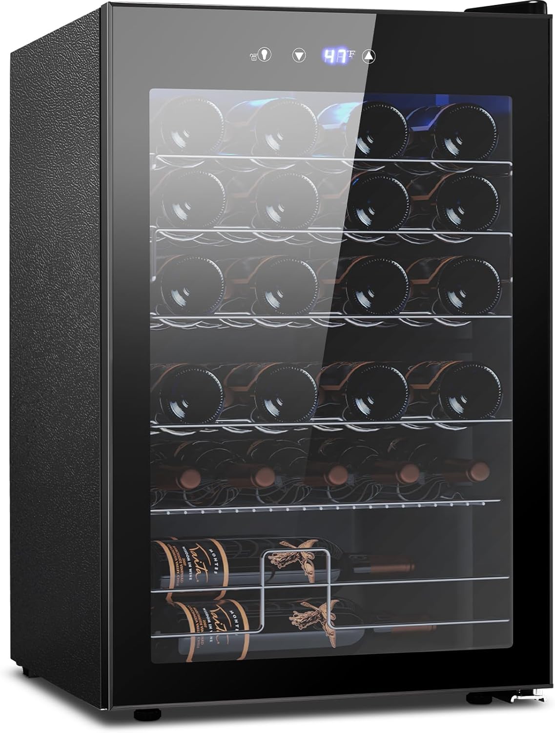 Wine Cooler Refrigerator 4.4Cu.ft, 37 Bottle Freestanding Cabinet Wine Cellars, Wine Fridge with Glass Door for Home Use, Protecting Your Reds and Whites Black 4.4 Cuft