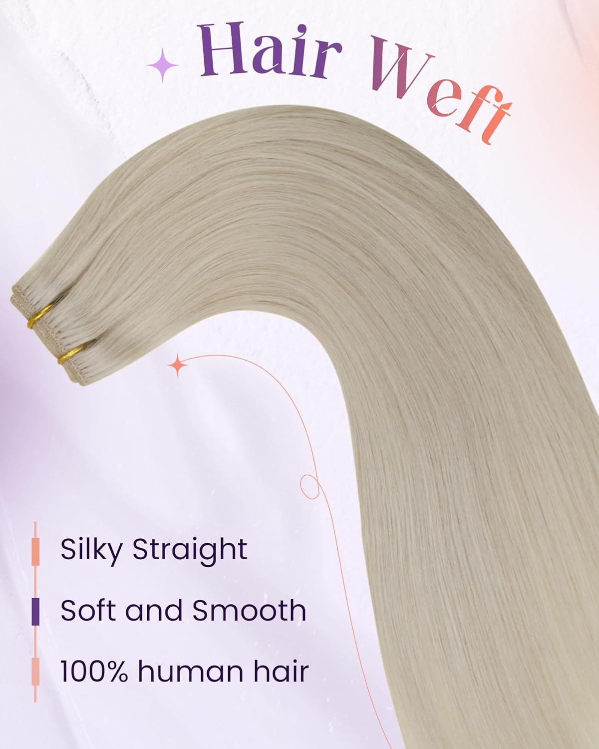 LaaVoo Weft Hair Extensions Human Hair Blonde Sew in Hair Extension Real Human Hair 22 Inch Double Weft Extensions Platinum Blonde Hair 100g