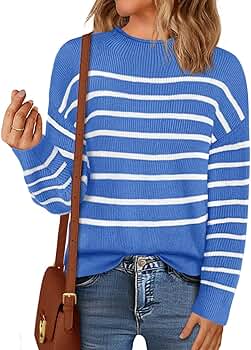 MEROKEETY Women's Fall Long Sleeve Striped Pullover Sweaters