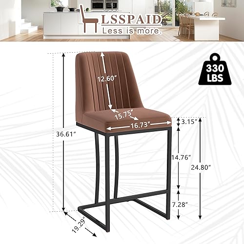 Miniatura 18 de LSSPAID Juego de 2 taburetes de bar de 24.8 pulgadas, modernos taburetes de bar tapizados de tela para mostrador, sillas de isla de cocina con patas