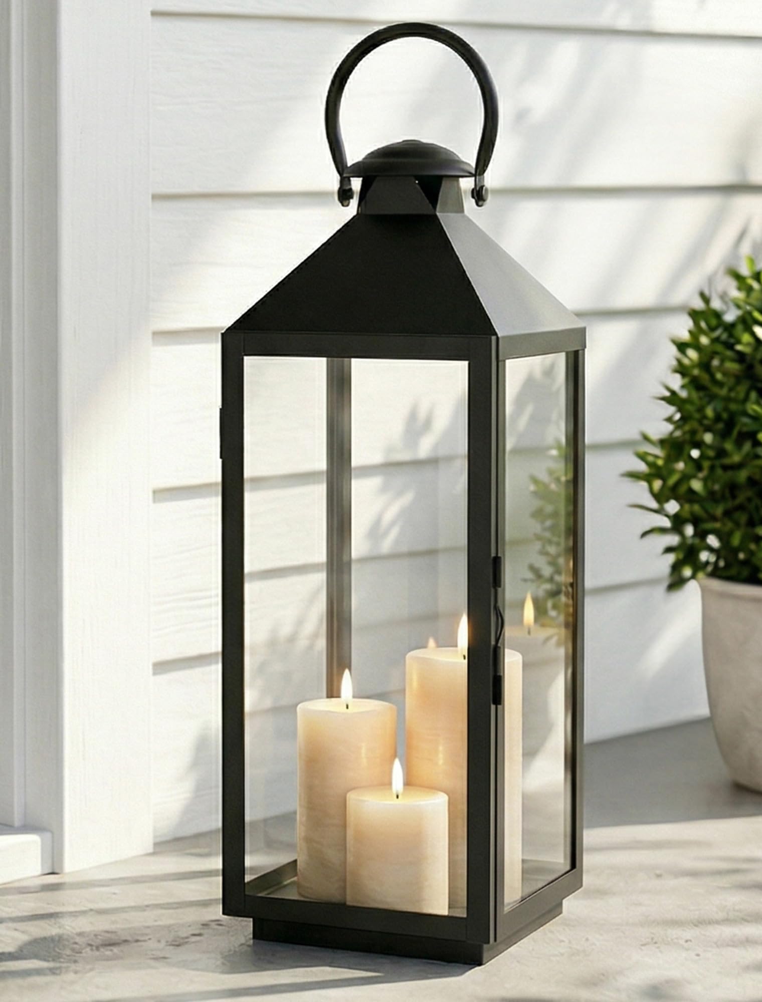 NUPTIO Grande Lanterne Lanternes D'extérieur: 48cm de Haut Lanterne de Jardin Lanterne D'extérieur Lanterne Décorative XXL Résistante Aux Intempéries Métal Noir avec Verre Lanterne Funéraire Colonne