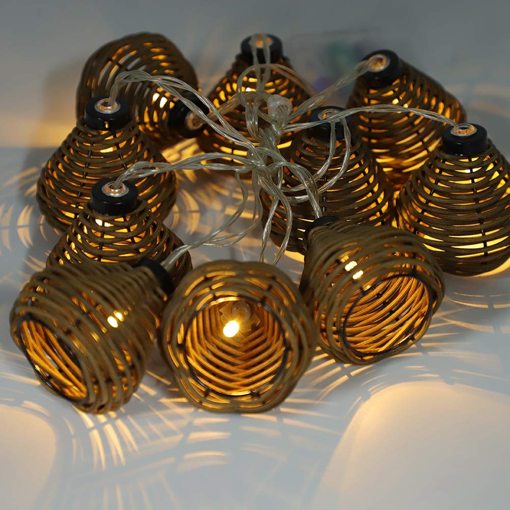 Atmosphera LED-Lichterkette Mit Rattan-Kugeln – Batteriebetrieben, 10 LEDs, 162 Cm, Elfenbeinfarben