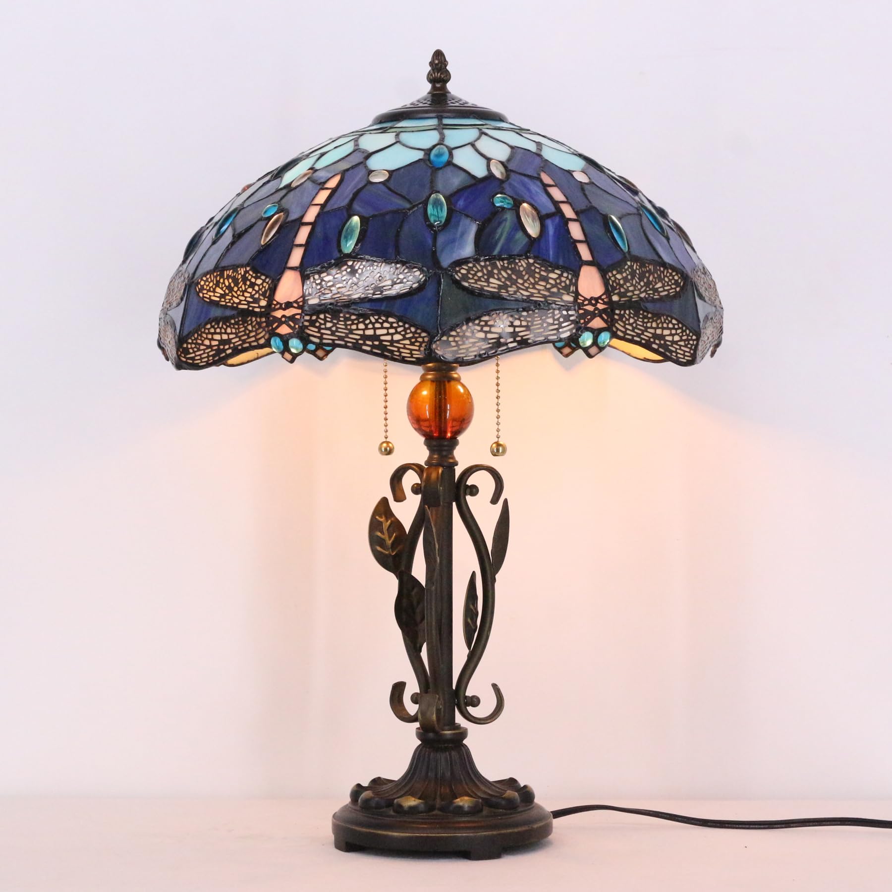 AVIVADIRECT Tiffany Table Lamp Blue Dragonfly Stained Glass Desk
