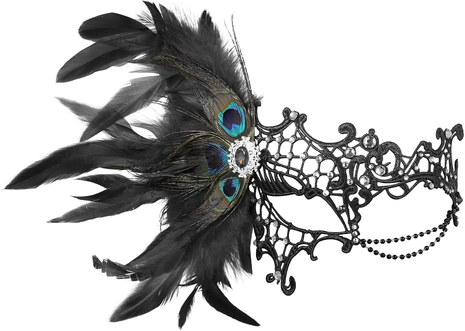JewelryWe Peacock Feather Masquerade Mask: Women’s Lace Half Face Venetian Mardi Gras Masks for Halloween Prom Ball Party
