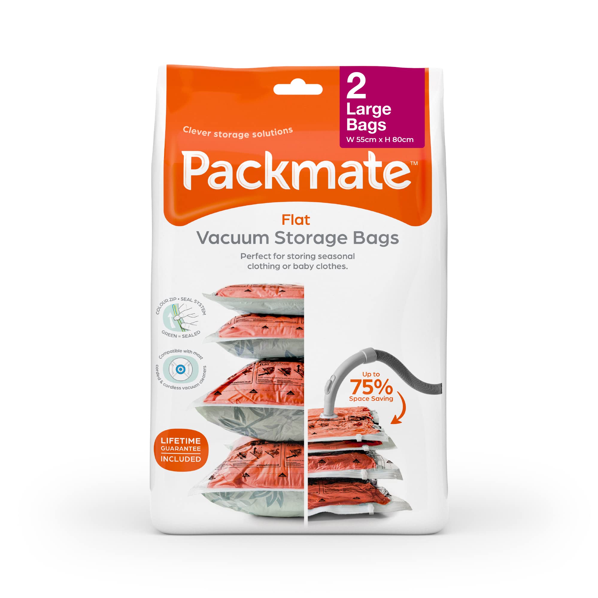 Pack Mate Black Flat Vacuum Storage Bag Set, Leaf, Large, 2 Pack