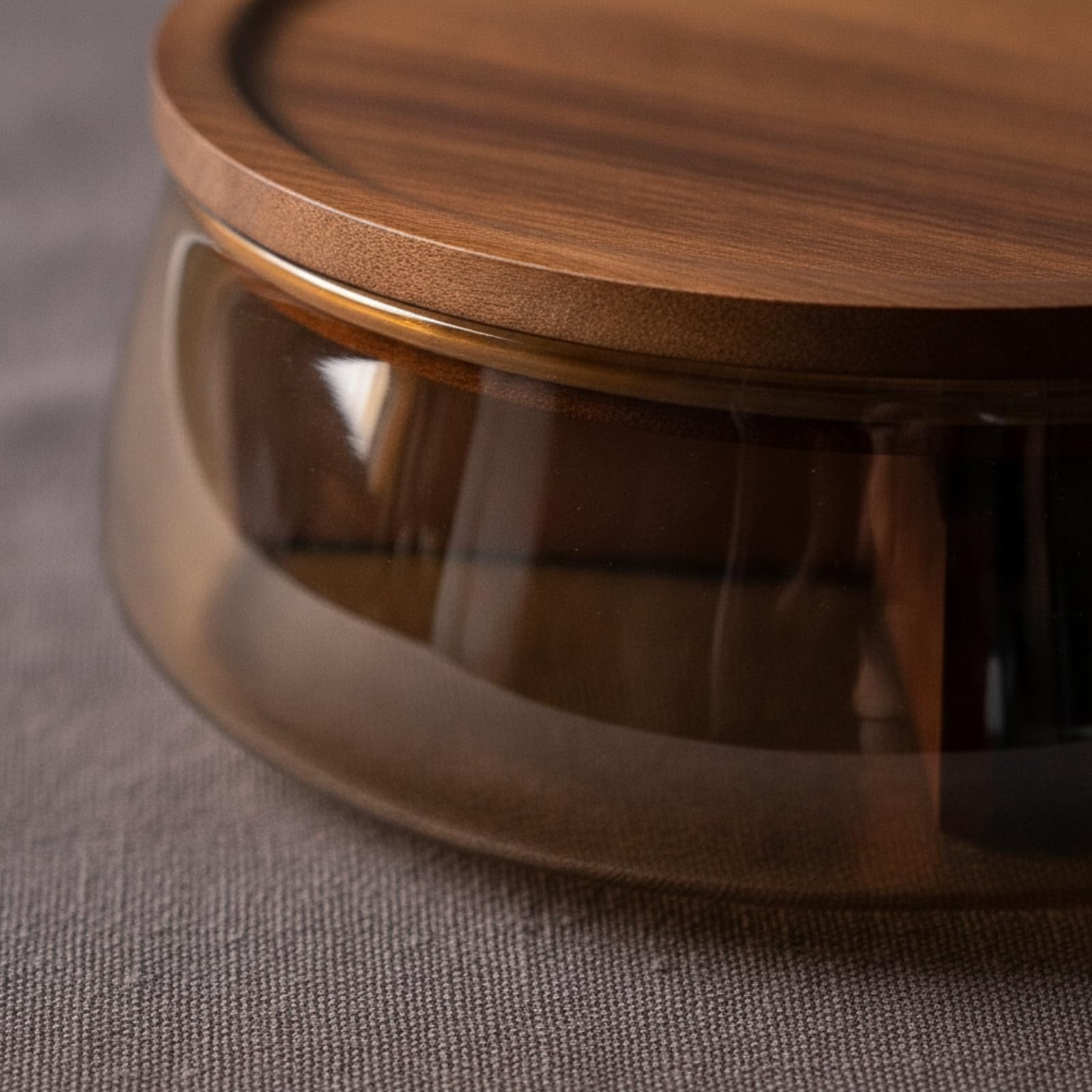 Bowl Vidrio con Tapa Madera | Funcional, Vidrio Redondo con Tapa Madera, para Entretenimiento en Casa, Con Divisor