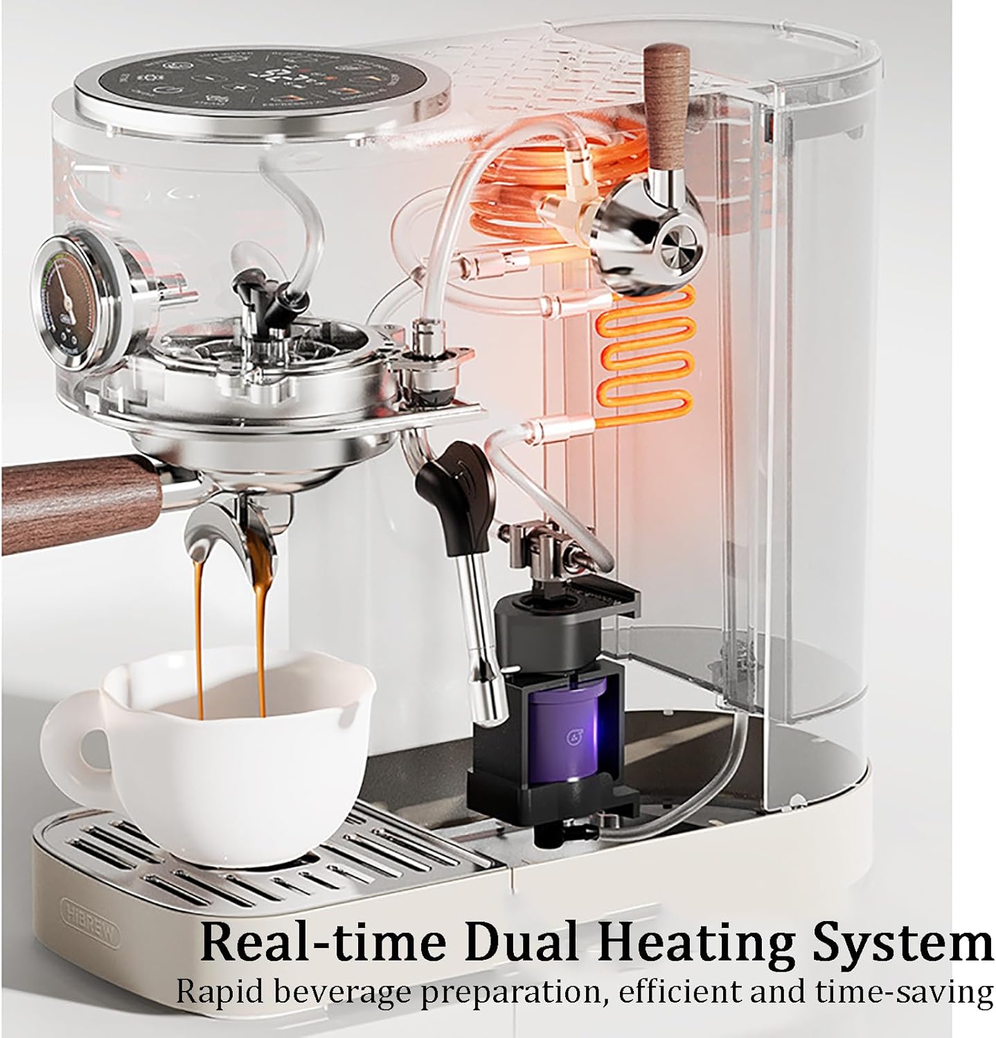 Coffee and Espresso Machine with Dual Boiler and Steam Wand 58mm Portafilter Built-in Coffee Grinder Compact Design for Home Use