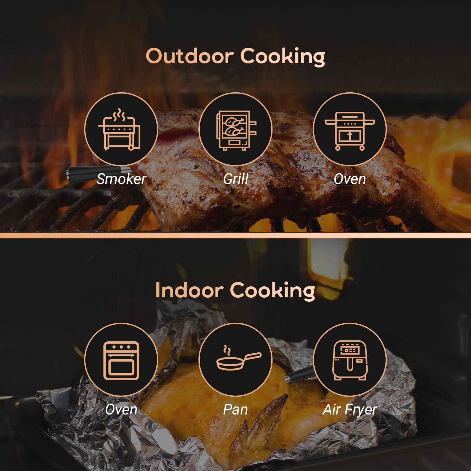 Inkbird Fleischthermometer Kabelloses, Grillthermometer Bluetooth mit 91m/300Fuß App-Steuerung IP67 Wasserdicht Bratenthermometer Meat Thermometer für Backofen Grill BBQ Smoker Küche Rotisserie