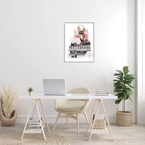 Miniatura 2 de Stupell Industries Glam Bookstack - Monedero acolchado para pared, diseño de Bulldog francés, diseño de Ziwei Li blanco, 24 x 30, multicolor