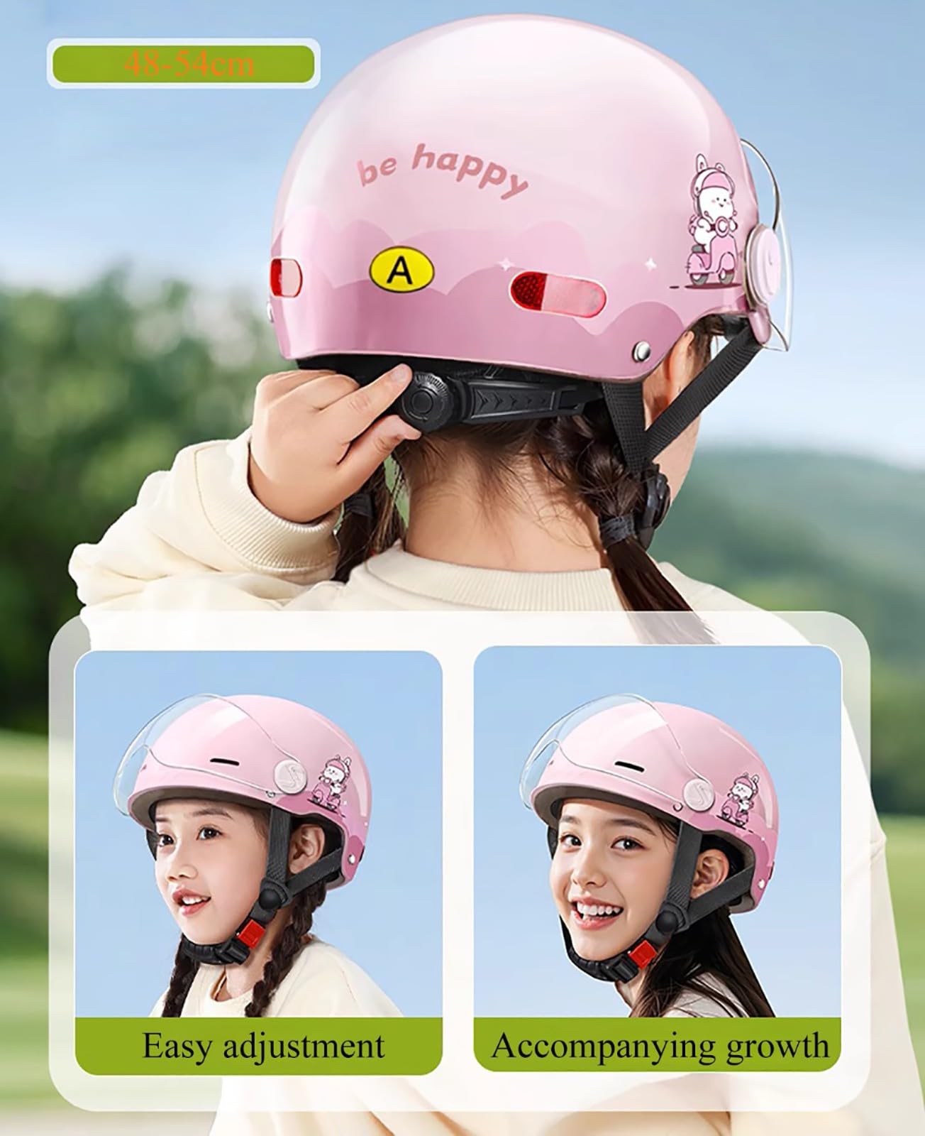 Casco Da Moto Per Bambini Con Orecchie Di Gatto, Casco Aperto Per Bici, Ciclomotore, Moto Da Cross, Scooter, Go-Kart, Bicicletta, ATV, Per Ragazzi E Ragazze Dai 2 Ai 14 Anni H,47-55cm