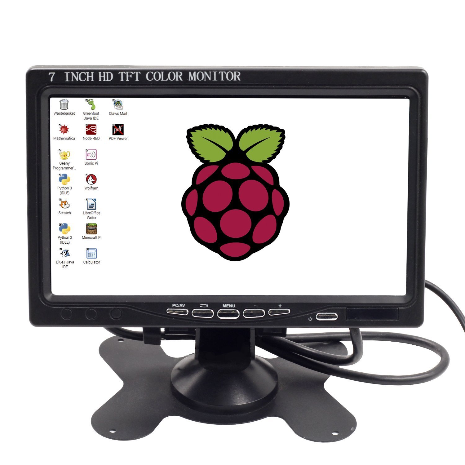 Monitor TFT LCD 7" Pollici A Colori HD con Ingressi HDMI/RCA + AV + VGA - per Telecamera di SORVEGLIANZA E per POGGIATESTA Auto con PULSANTIERA