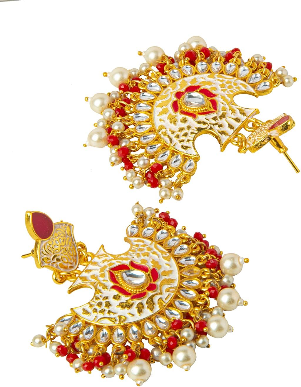 Bodha 伝統的なインドの手作り 金メッキ デザイナー 伝統的 エスニック ミーナカリ クンダン チャンドバリ イヤリング レディ