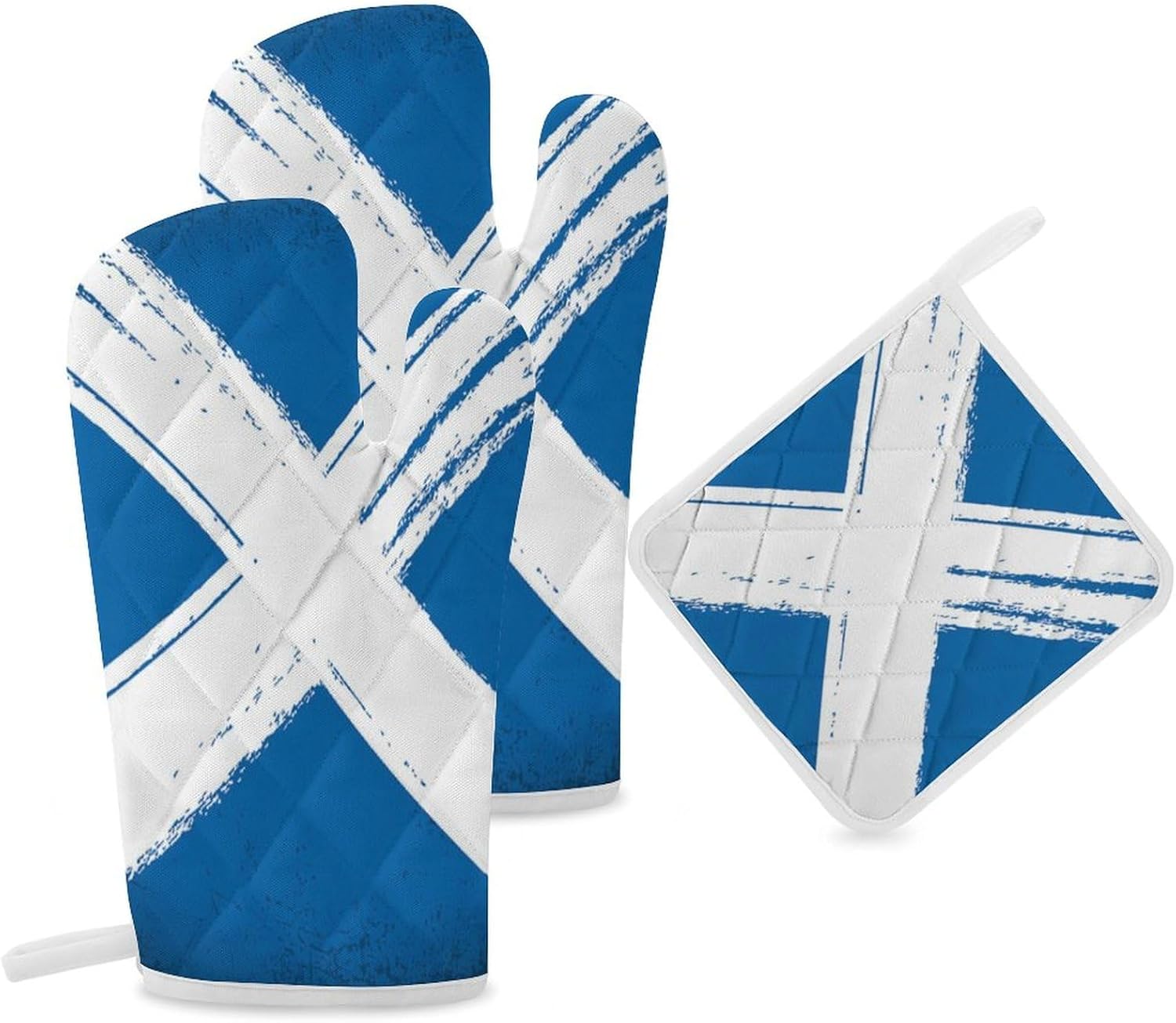 Retro Scottish Flag Print Oven Mitts and Pot Holders 3 Piece Sets Heat Resistant Gloves Hot Pads Potholders for Kitchen Baking Cooking