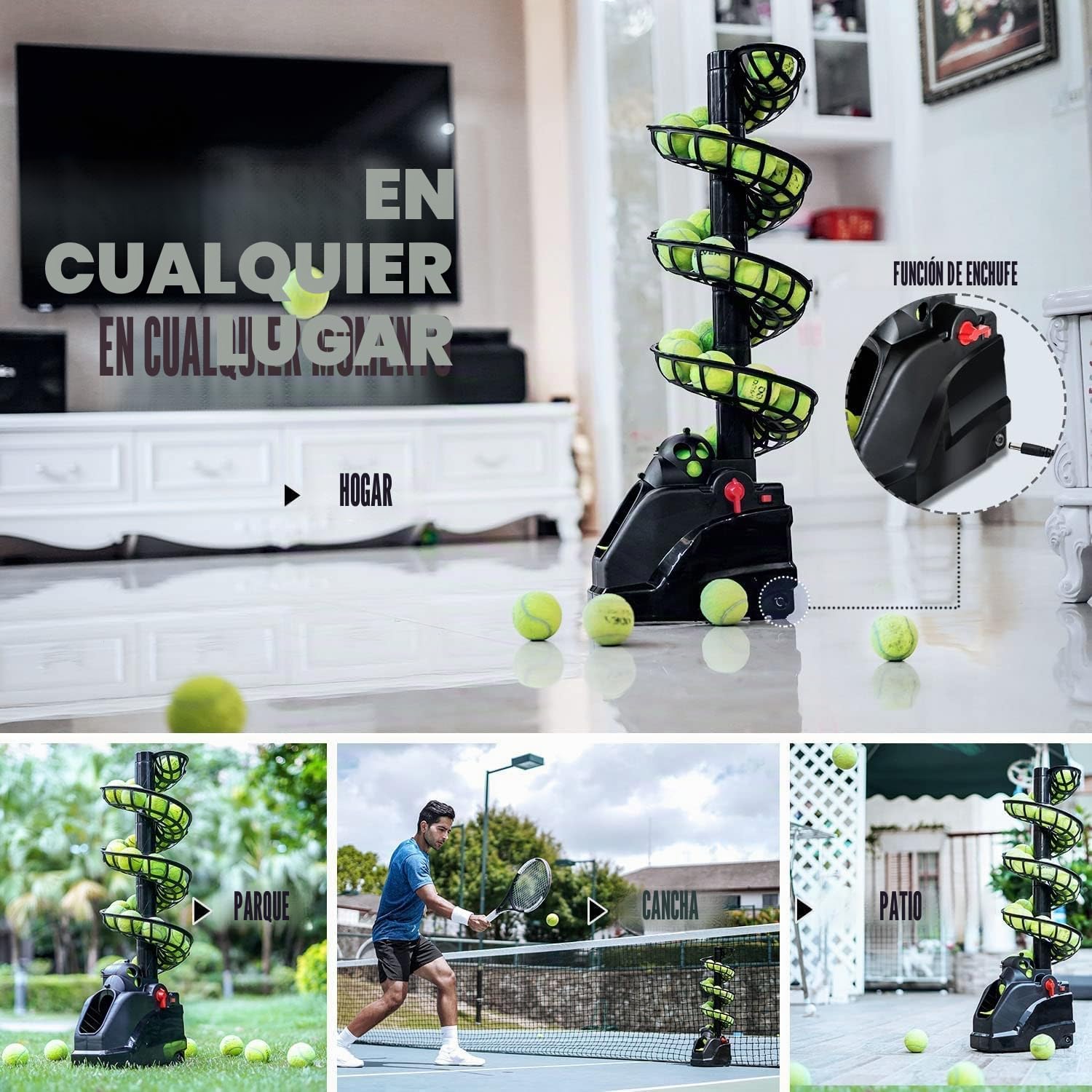 Máquina De Tenis (hasta30 Bolas)Entrenamiento de Tenis para principiantes/niños/entrenadores, cualquier nivel y edad, portátil para uso seguro en el hogar/cancha de tenis, AC&batería&Cable USB