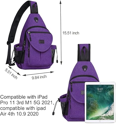 Miniatura 2 de MOSISO Mochila bandolera multiusos con diseño de flores de jardín y bolsa cruzada de lona para senderismo con bolsillo antirrobo, morado y negro