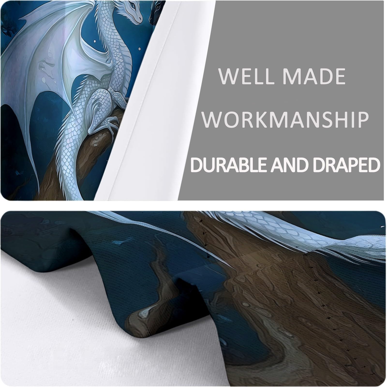 214 x 91.5 cm Vorhang Blickdicht 2er Set Himmelblau, Fantasy-Spiel Drache Gardinen Ösen Abdunkelnde Vorhänge Wohnzimmer Schlafzimmer, Fenster Gardine Verdunkelung Thermovorhang Hitzeschutz