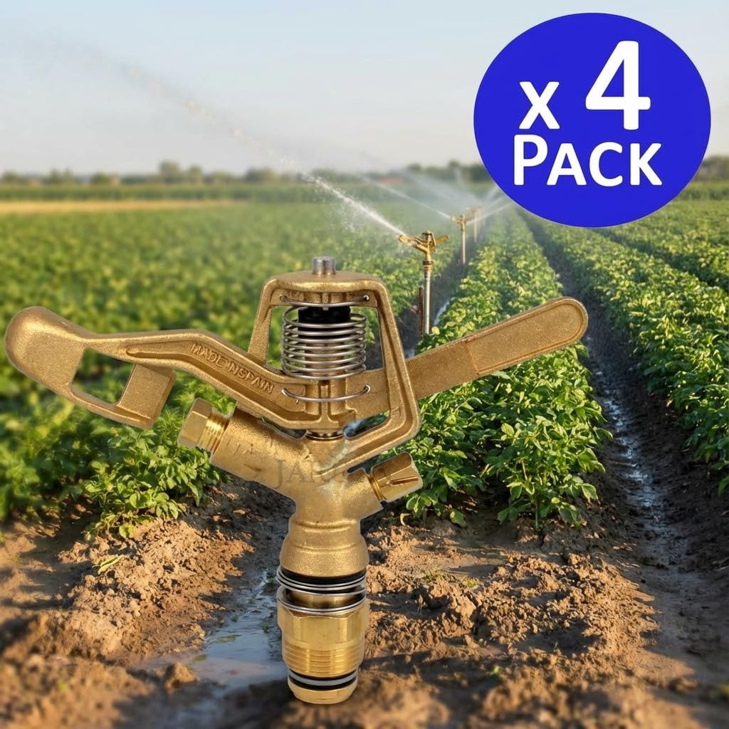 Suinga Aspersor de Riego Agricola Laton Circular 3/4" Macho | Pack 4 Aspersores con Alcance 13 a 18 m | Aspersor de Jardin 360º