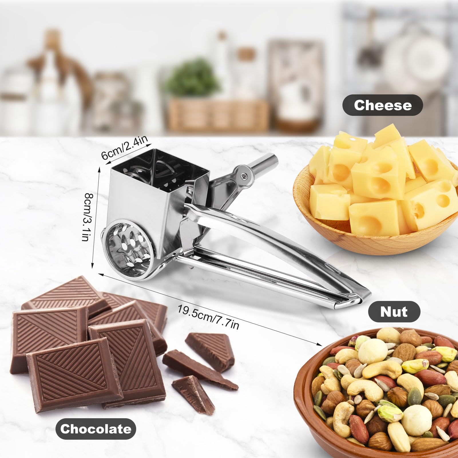 Grattugia Rotante 5 In 1 In Acciaio Inox Con Manico: Affetta Verdure, Formaggio, Frutta E Noci, Con Ventosa E Scatola