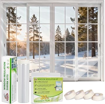 FLYZZZ Window Insulation Kit - Includes 10-Standard Windows 62x393in & 1-Standard Window 84X120in Kits with Shrink Window Plastic for Winterizing and Extra Wide Tape for Winterizing, Draft Block