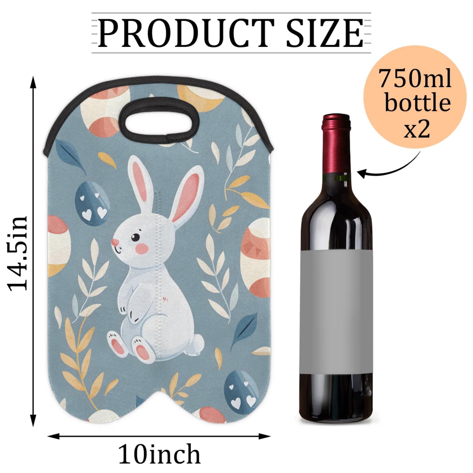GzLeyigou 2 Bottles Easter Day Rabbits Wine Bag Sleeve Totes Neoprene Protective Wine Carrier Bag for Wine,Water, Champagne, Beer, Baby Bottles,Gift 14.5 x 10 Inches