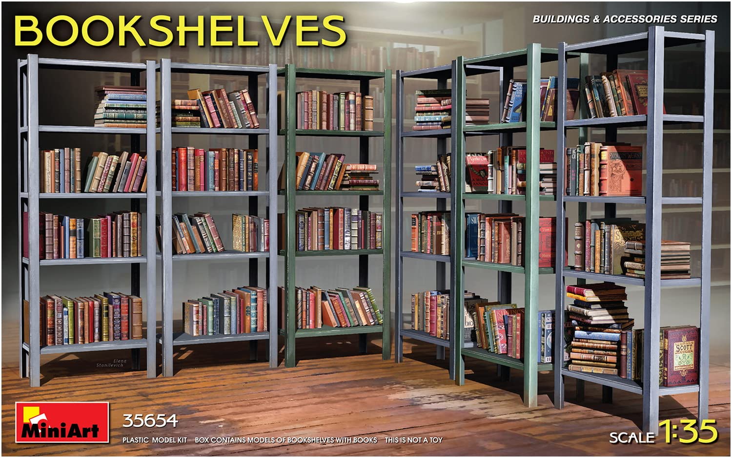 MiniArt 1:35 Bücherregale (6 Stück) – Detaillierter Plastik-Modellbausatz Für Anspruchsvolle Modellbauer (unlackiert)