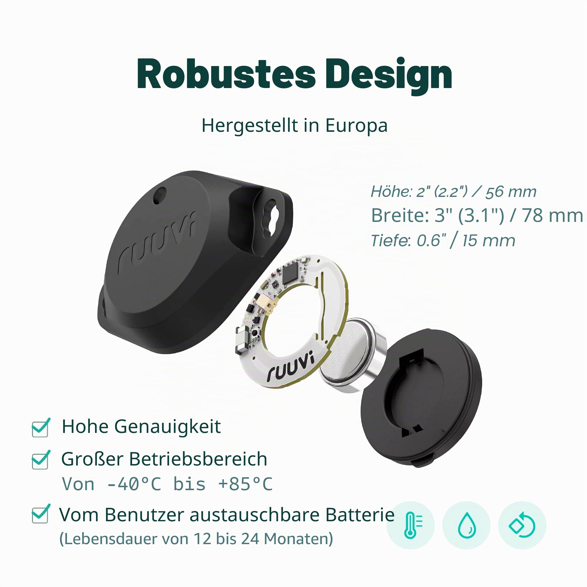 Ruuvi Tag Pro IP67 Temperatur-, Luftfeuchtigkeits- und Bewegungssensor-Tag