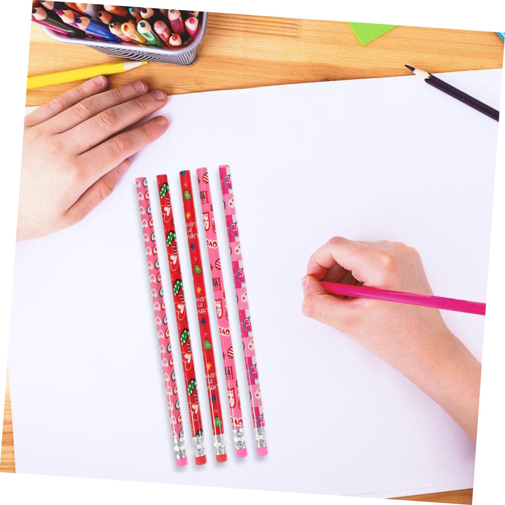 VILLCASE 4 Juegos Lapiz De San Valentin Resaltadores Organizador Doble Pastel Lapices Materialescolar Madera Estudiantes Aprendiendo Lápices Multifunción Goma De Borrar 48 Piezas X 4