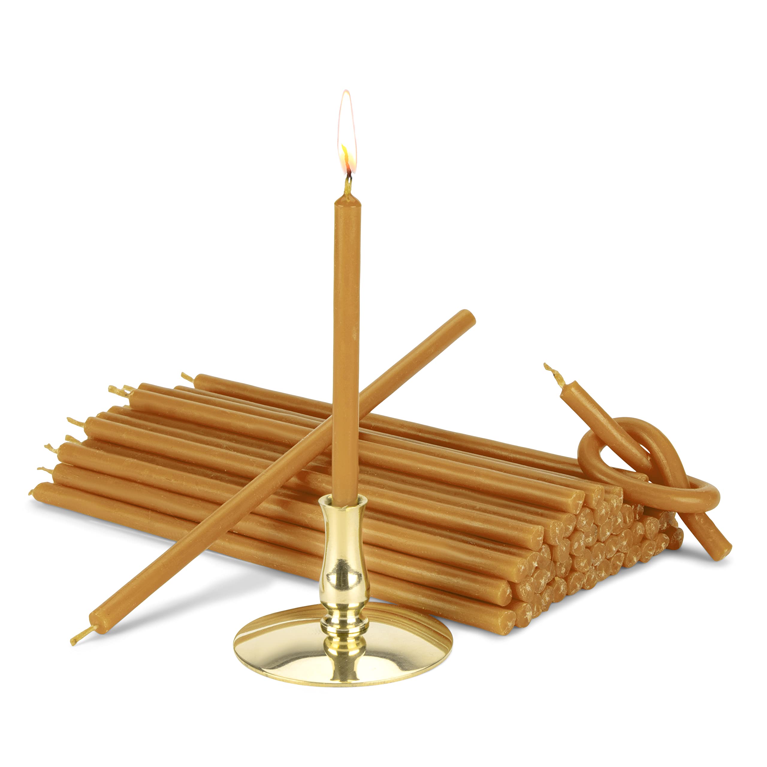 Bougie bâton jaune sans gouttes en cire d'abeille 14cm NKlaus