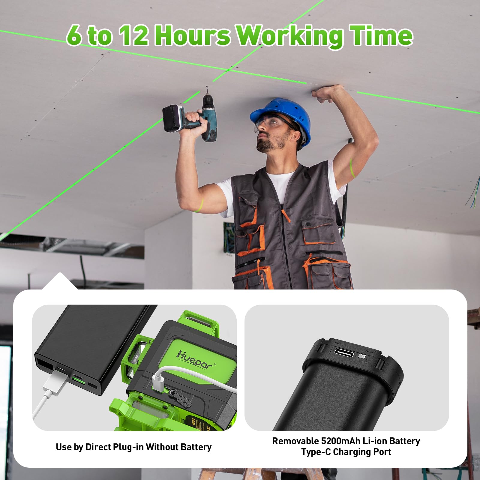 Livella Laser con Treppiede Huepar,Livella Laser Autolivellante 16 Linee Verde,4 * 360°livello Laser con Batterie Ricaricabili, Telecomando,Borsa per il trasporto, IP54 Impermeabile Antipolvere