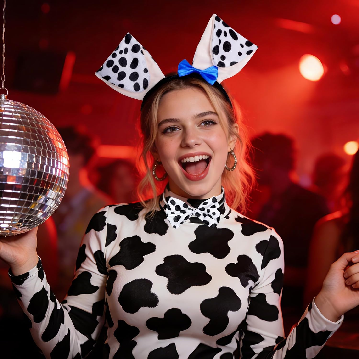 Dalmatian Costume Set for Adult Puppy Dog Ear Headband Tail and Bowtie for Halloween 100 Days of School Dress Up - Image 5