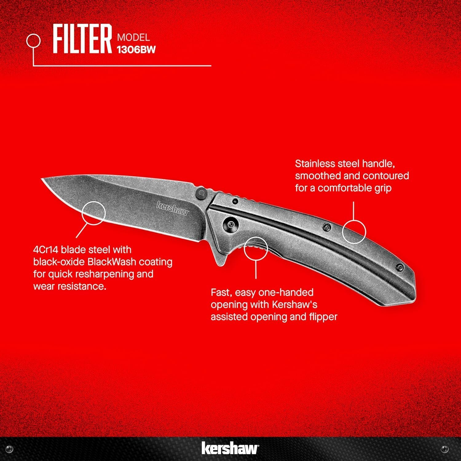 Kershaw 1306BWX Filter Knife in Clam Packaging