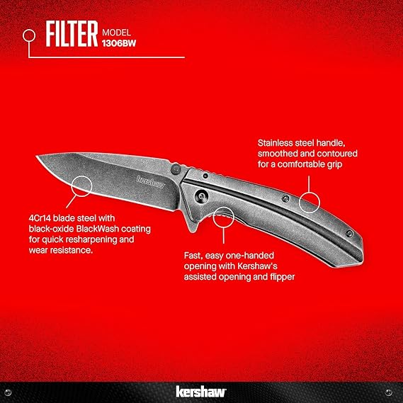 Kershaw 1306BWX Filter Knife in Clam Packaging
