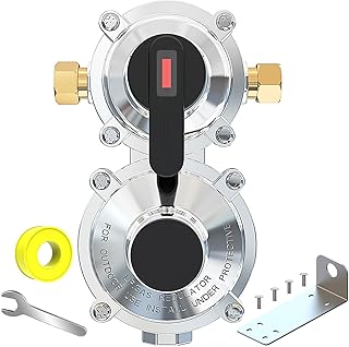 RV Propane 2-Stage Auto Changeover LP Propane Gas Regulator with Valve Support Features Auto Switch Over from Empty to Full Propane Tank Dual Propane Tank Regulator for RV Vans Trailers Camper
