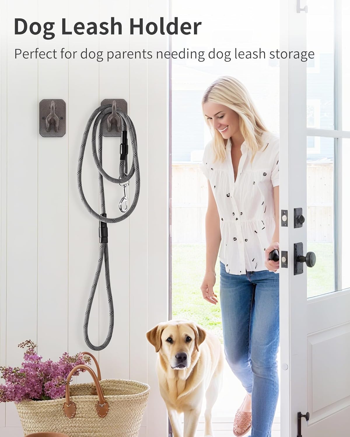 Cast Iron Dog Tail Wall Hooks - Heavy Duty Rustic Dog Leash Holder, Wall Mount Coat Hook for Hanging Key Towel Collar, Decorative Puppy Butt Paw Hanger for Farmhouse Entryway Mudroom, 2 Pack