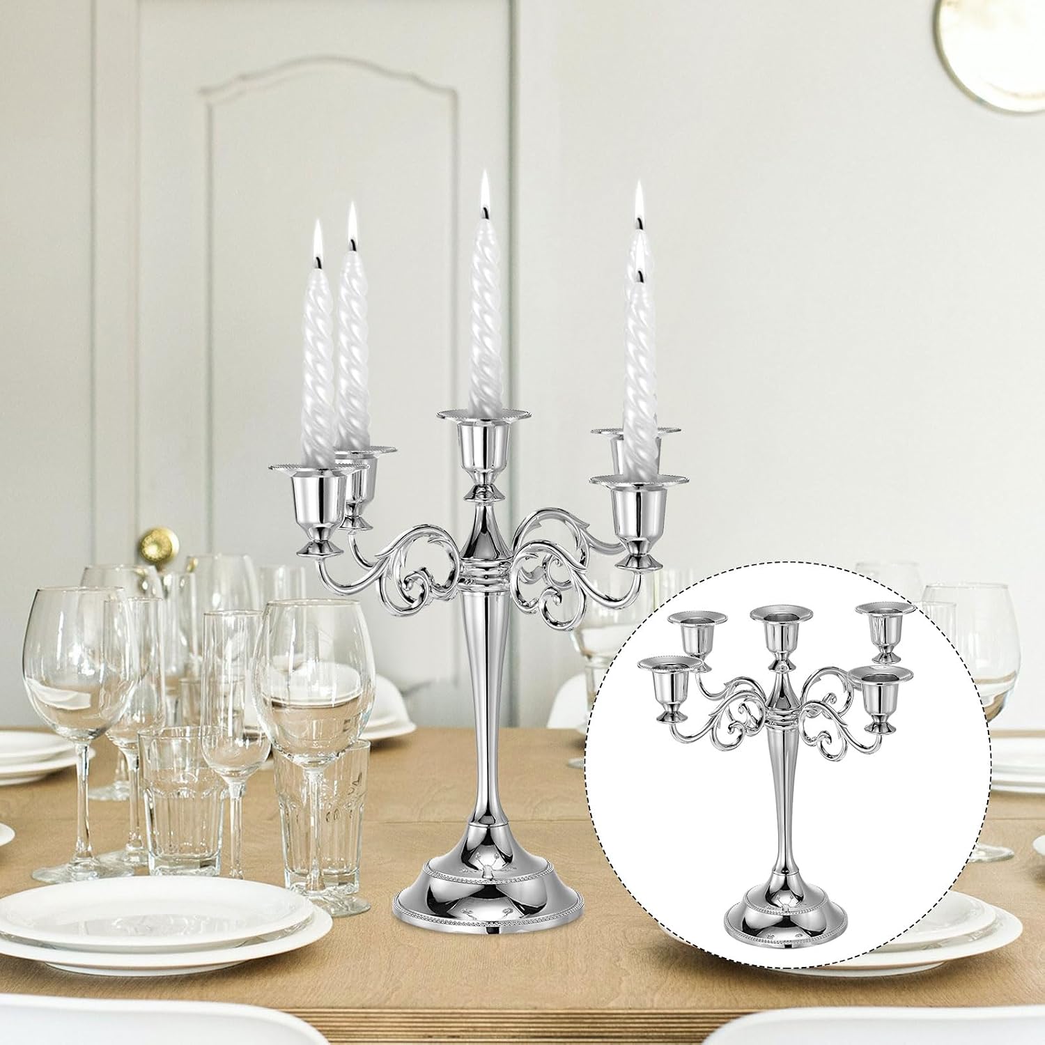 YOKIVE 1 Set Candelabra Candle Holders, Table Sturdy | Great for Farmhouse, Decor Party, Silver