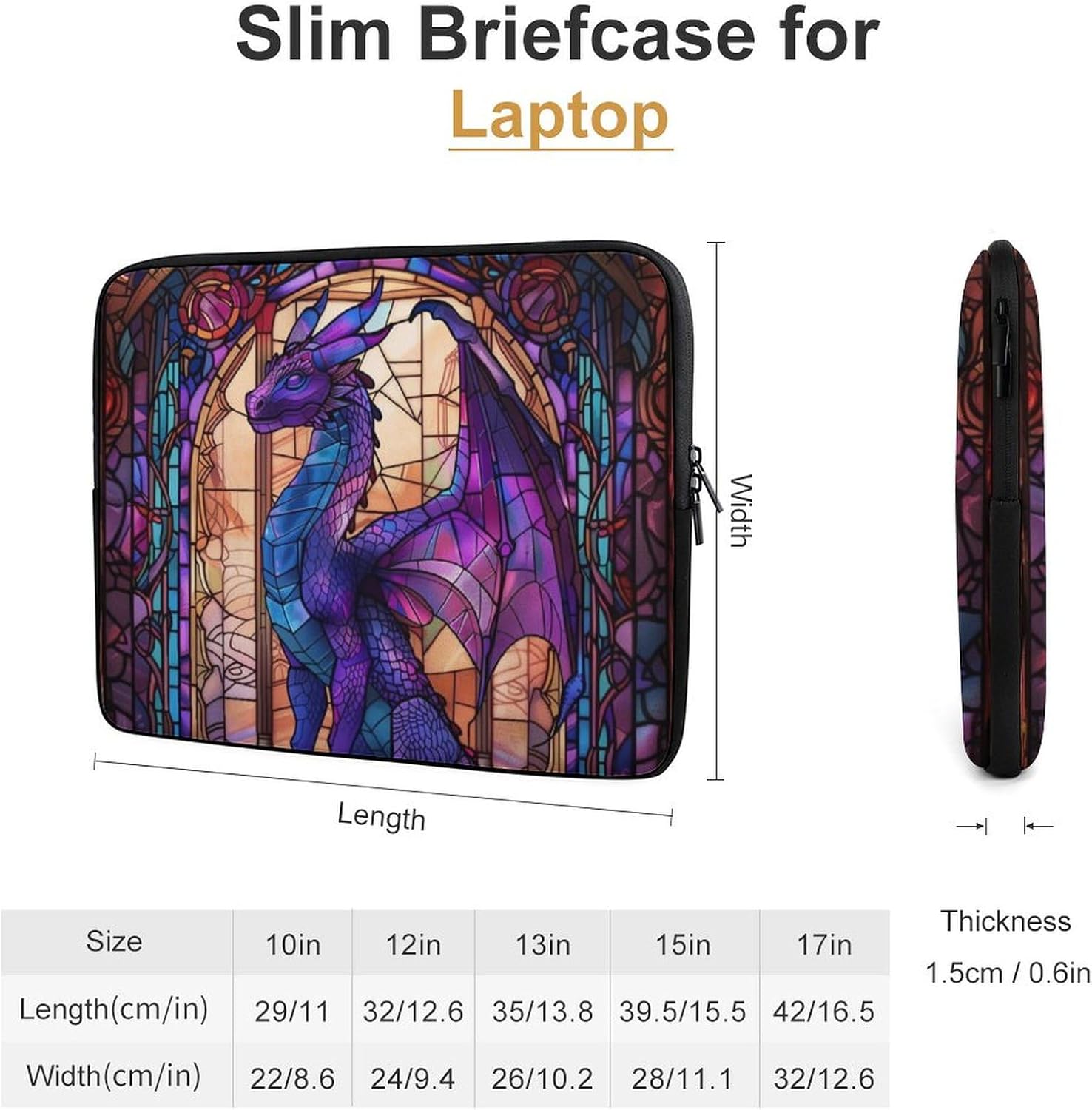 Stained Glass Dragon Laptop Sleeve 13/15 Inch Durable Briefcase Cover Shockproof Protective Case Handbags Portable Laptop Bag