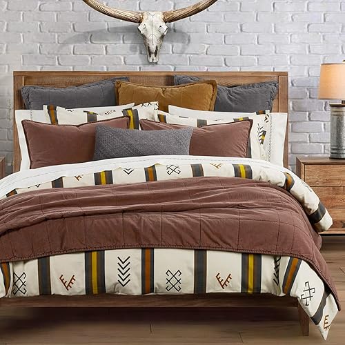 Paseo Road by HiEnd Accents  Toluca Canvas Western Bedding Juego de edredón de 3 piezas Super King, estampado de símbolos de la marca de ganado,