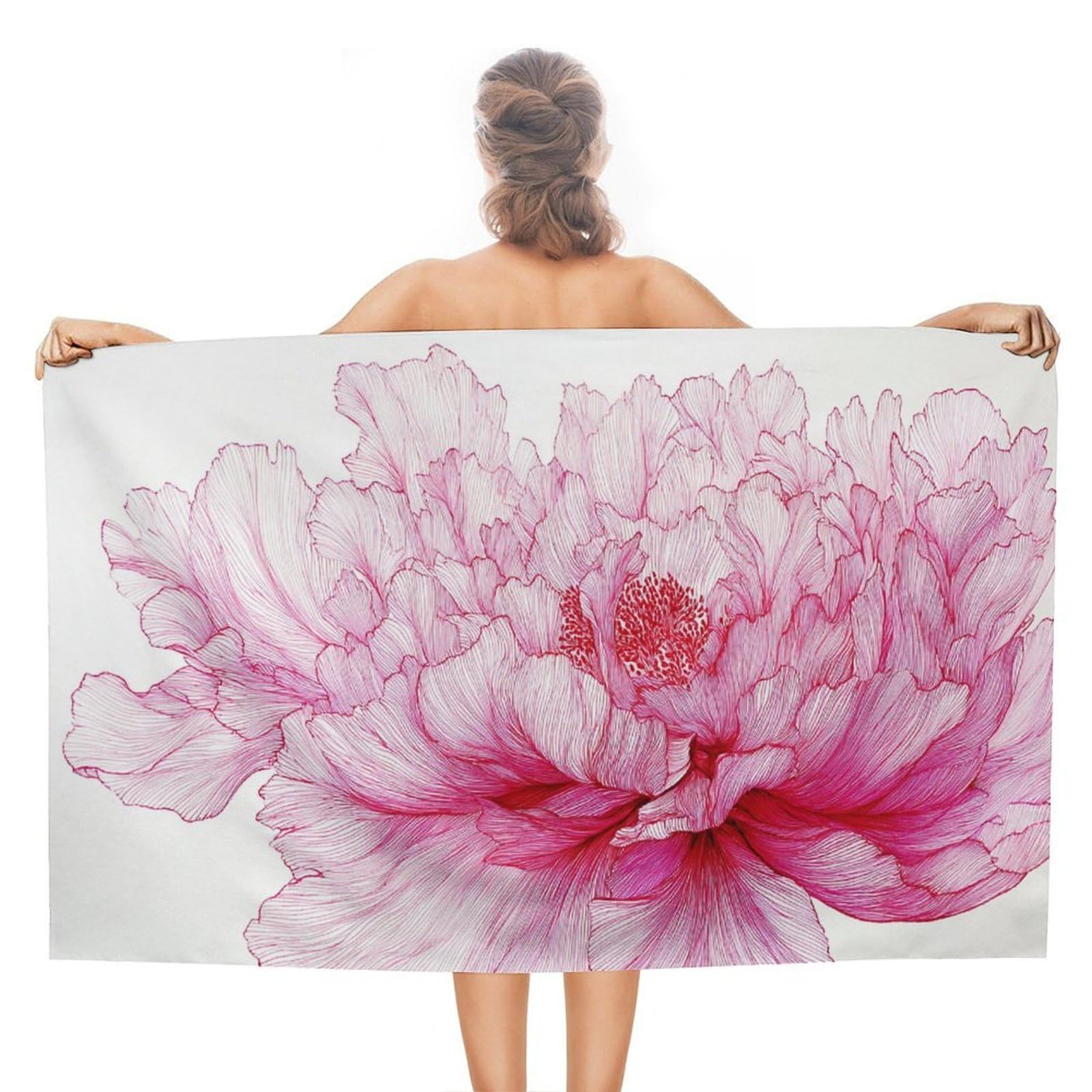LSRCPD Pink Peony Beach Towel Sand Free Microfiber Large Shower Towels Multipurpose Absorbent for Bathroom Pool 130x80 CM