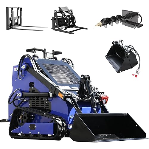 Stand-On Mini Skid Steer Loader Crawler Compact 22 HP Gasoline Engine,W/Bucket,R,adiatorAttachment,Industrial Tracked Machine for Landscaping, Farming (Machine + Accessories)