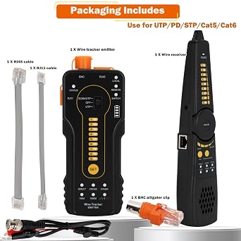 Digital Wire Tracer Tone Generator and Probe kit, Network Cable Continuity Tester for Ethernet, Telephone, Video, Coax, Speaker and Data Cables RJ11 RJ12 RJ45