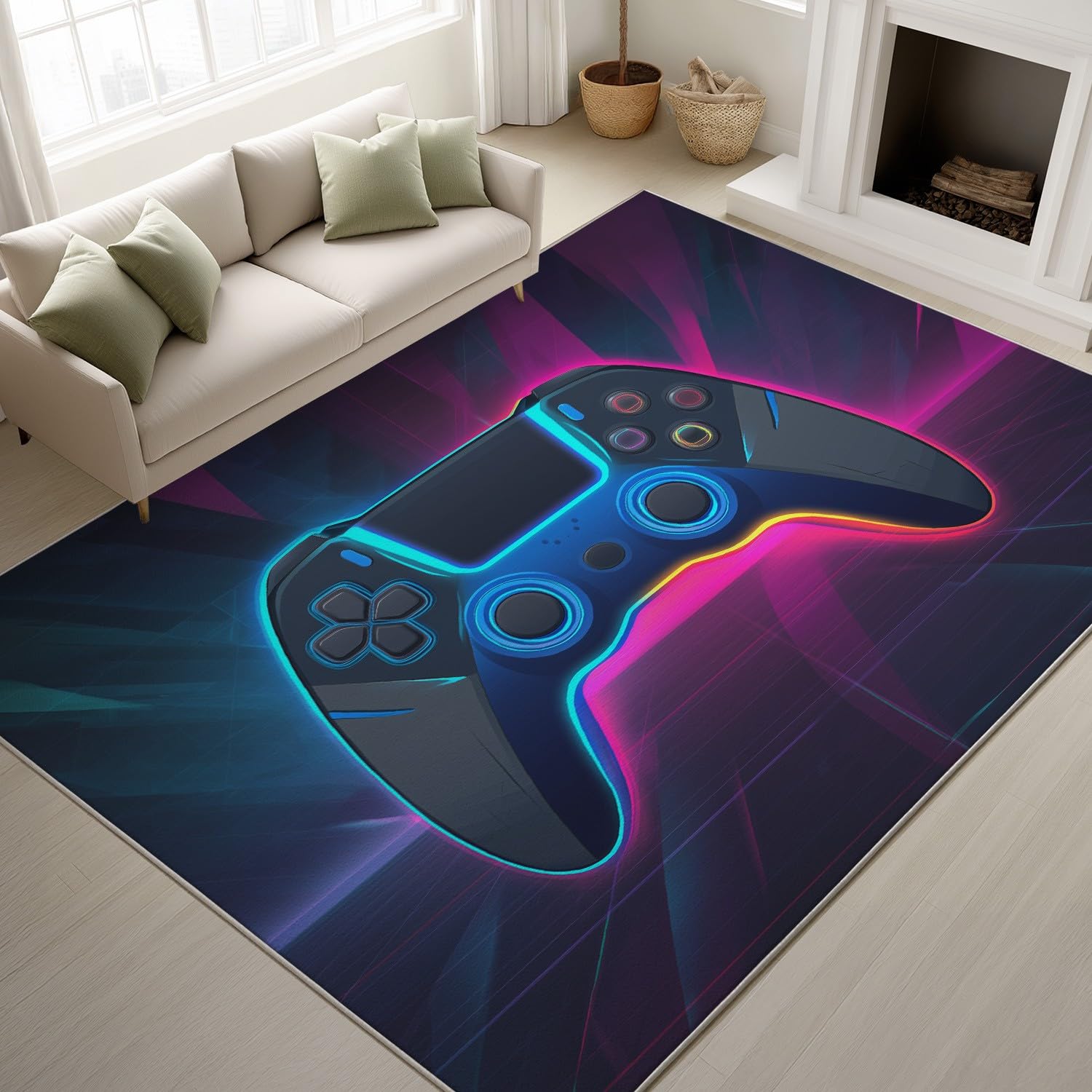 Generico Tappeto per Soggiorno Pelo Corto Lavabile 60 x 90 cm, Morbido Fluffy Effetto Pelliccia Antiscivolo, Sport Esports Controller di gioco Tappeto Salotto Facile da Pulire, Viola bluastro