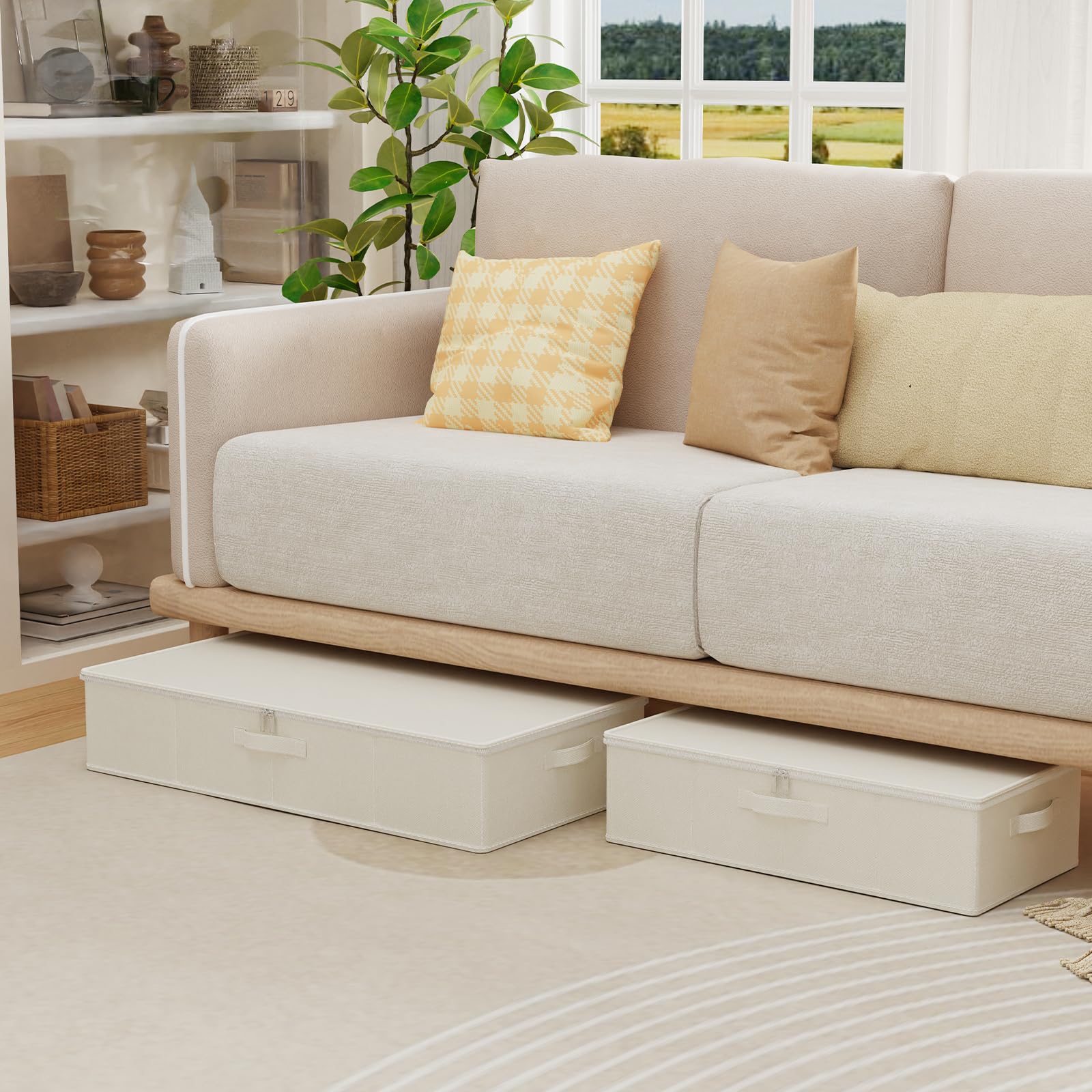 Contenitore Sottoletto, per Coperte, 80x40x15 cm, Beige, Set di 2 | Scatole Pieghevoli Spaziose Portavestiti, Pratici Organizer Sotto Letto, Cassettiera Salvaspazio per Coperte Vestiario